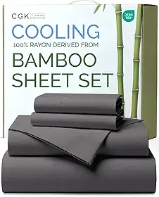 100% raiom derivado de bambu - Lençóis Queen Size de bambu - Lençóis refrescantes para Queen - Macio, respirável e roupa de cama de luxo de hotel - 1 lençol de cima e 1 elástico e 2 fronhas com bolsos