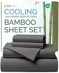 100% raiom derivado de bambu - Lençóis Queen Size de bambu - Lençóis refrescantes para Queen - Macio, respirável e roupa de cama de luxo de hotel - 1 lençol de cima e 1 elástico e 2 fronhas com bolsos
