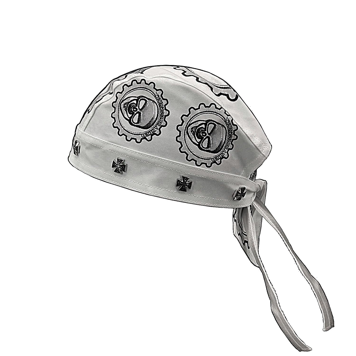 White Steampunk Rock Gears Skull Cross Headwrap Cap Men Women Bandana Doo Do Rag Cap