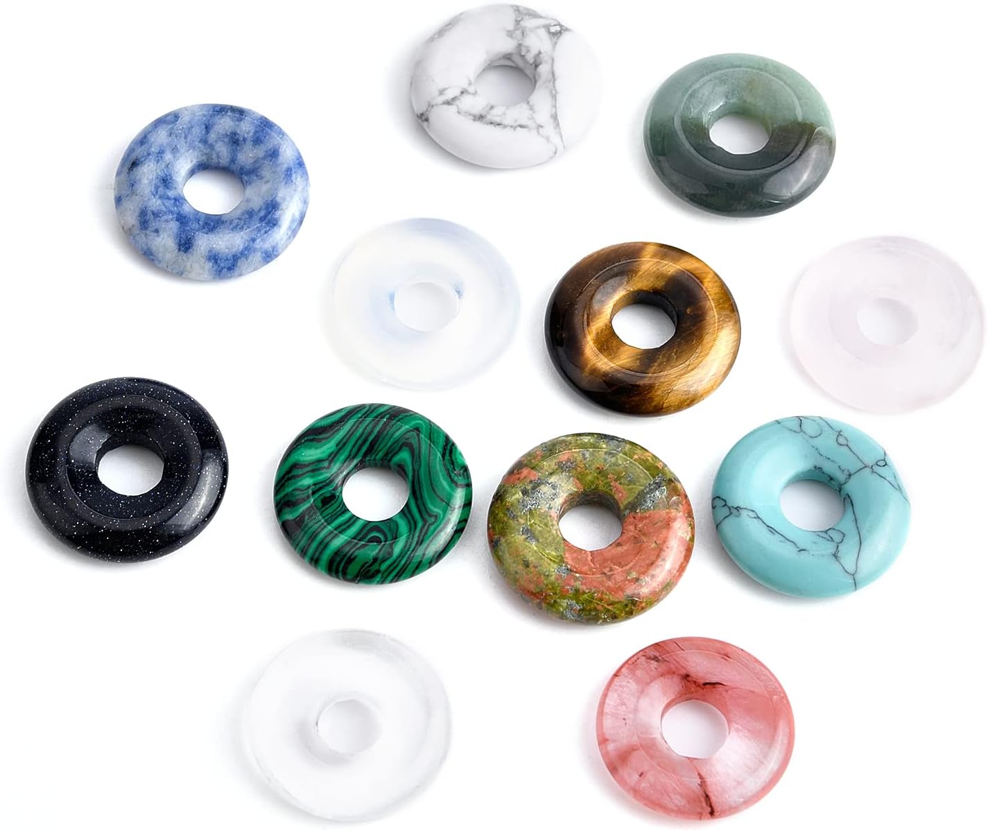 BENECREAT 12 Colors Donut Disc Natural Stone Pendants Gemstone Donut Charms Flat Round Donut Stone Beads(18x4.5mm) Pendants for Jewelry Making, Hole: 5.5mm - Image 4