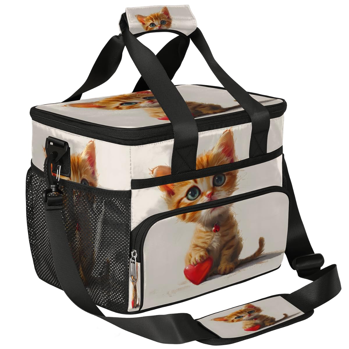 Valentine's Day Cat Insulated Picnic Backpack Lunch Box for Women Men Picnic Basket Tote Lunch Bag Picnic Bag Portable Lunch Bags for Picnic, Beach, Work, Trip,Office, Camp Cute Kitten