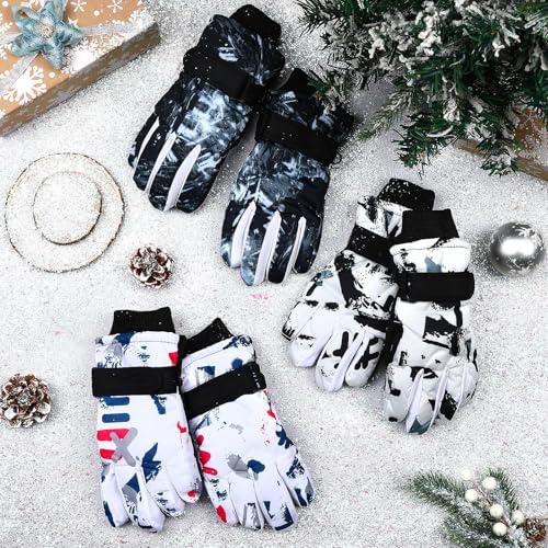 Image of Jansun 3 Pairs Kids Winter Gloves Warm Outdoor Windproof Adjustable Gloves Toddler Snowboard Gloves for Cold Weather Boy Girl Children