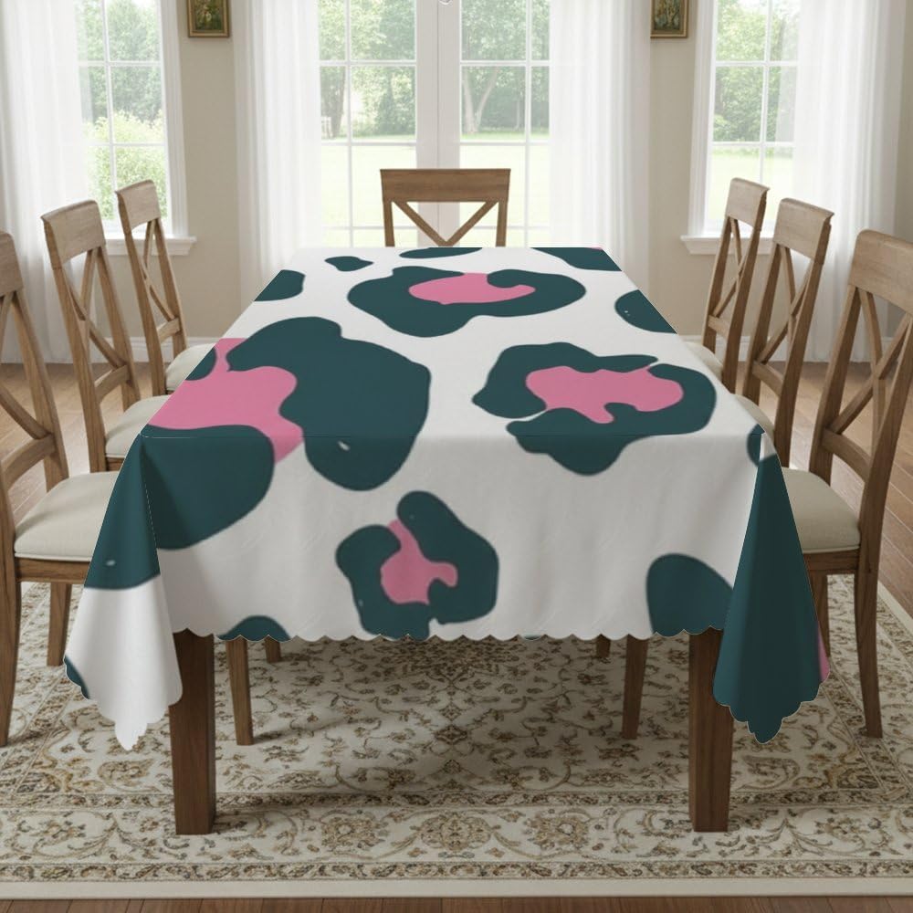 Cute Leopard Print Table Covers 60 × 120 Inch, Oil Proof Spill Proof Italian Outdoor Dining Table Cover, Party Decorations Country Tablecloths for Camping Coffee Dining Room Cover
