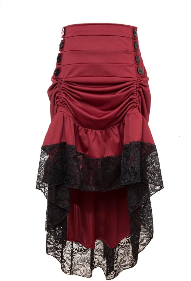 Alex sweet Adjustable Ruffle High Low Gothic Skirt Plus Size Steampunk Corset Skirt Long Dress (3XL, 02-Red)