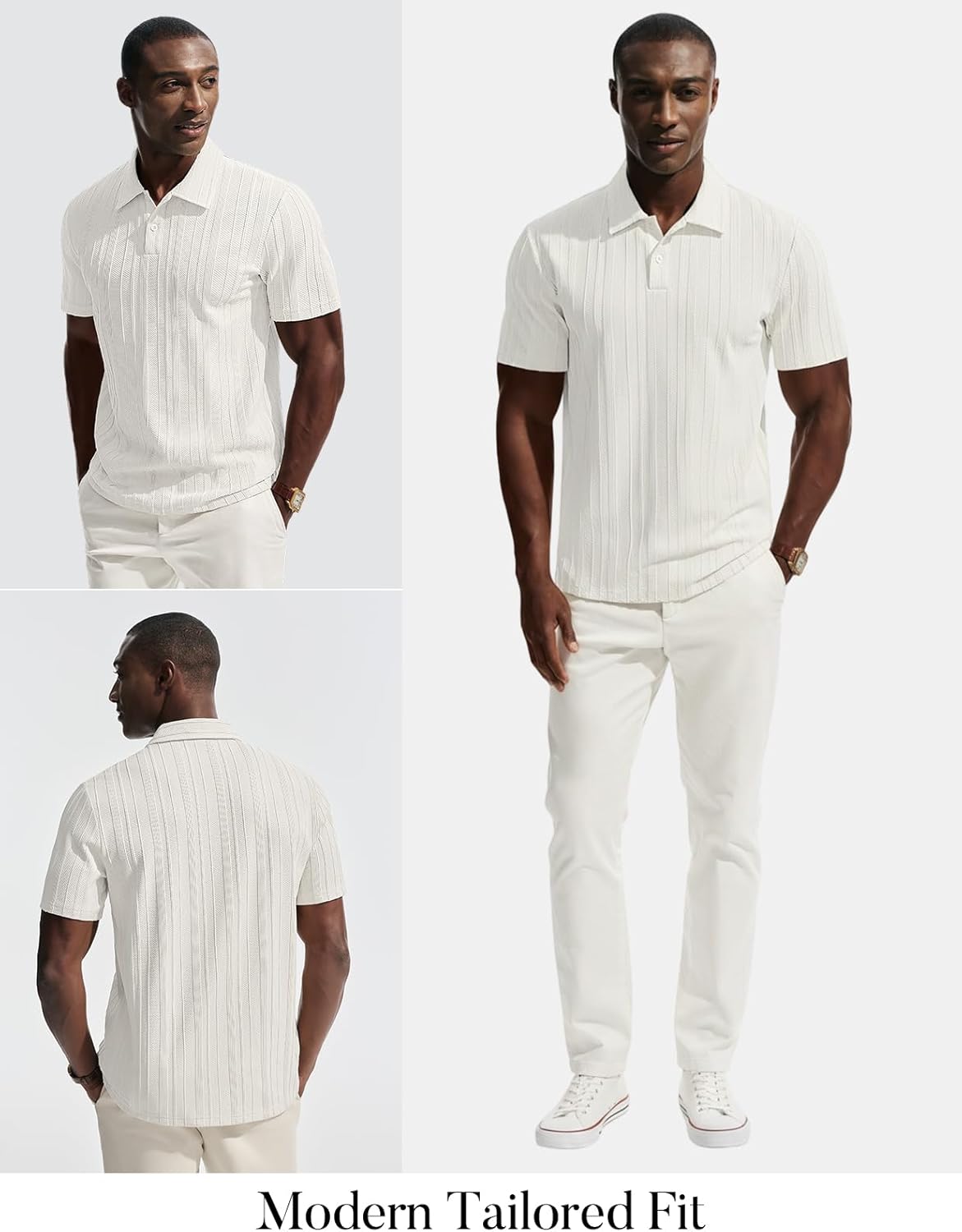 PJ PAUL JONES Mens Polo Shirts Short Sleeve Textured Knit Polo Casual Dress Shirts Summer Golf Shirts Fashion Tops - Image 2