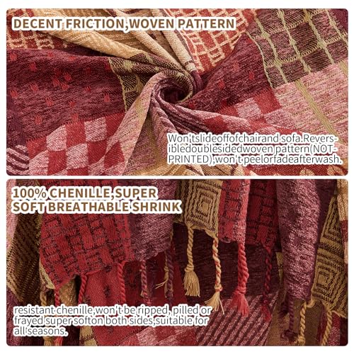 Couverture lestée chenille nid de douceur grand plaid bohème patchwork - 8