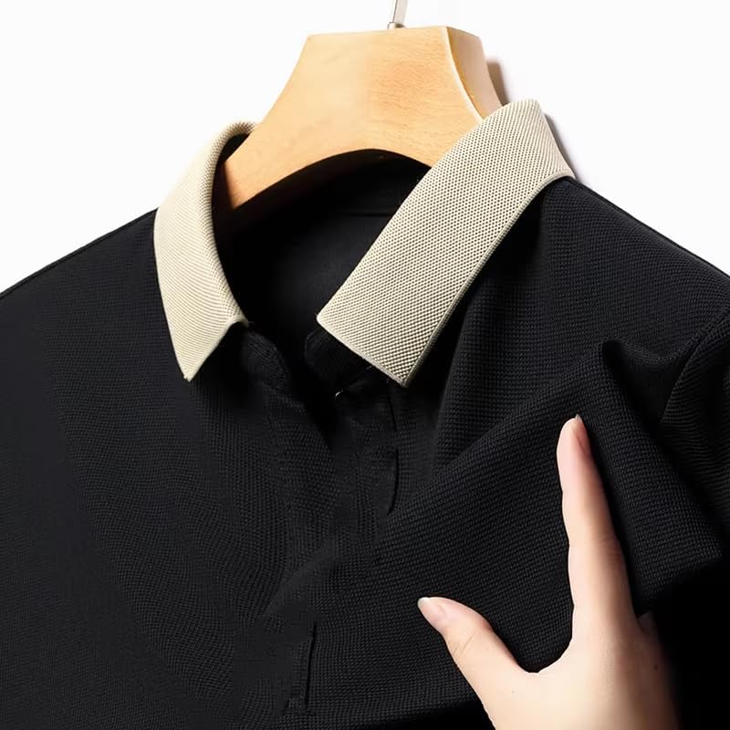 Men’s Polo Short Sleeve Shirts Quick-Dry Stretch Color-Block Collar T-Shirts