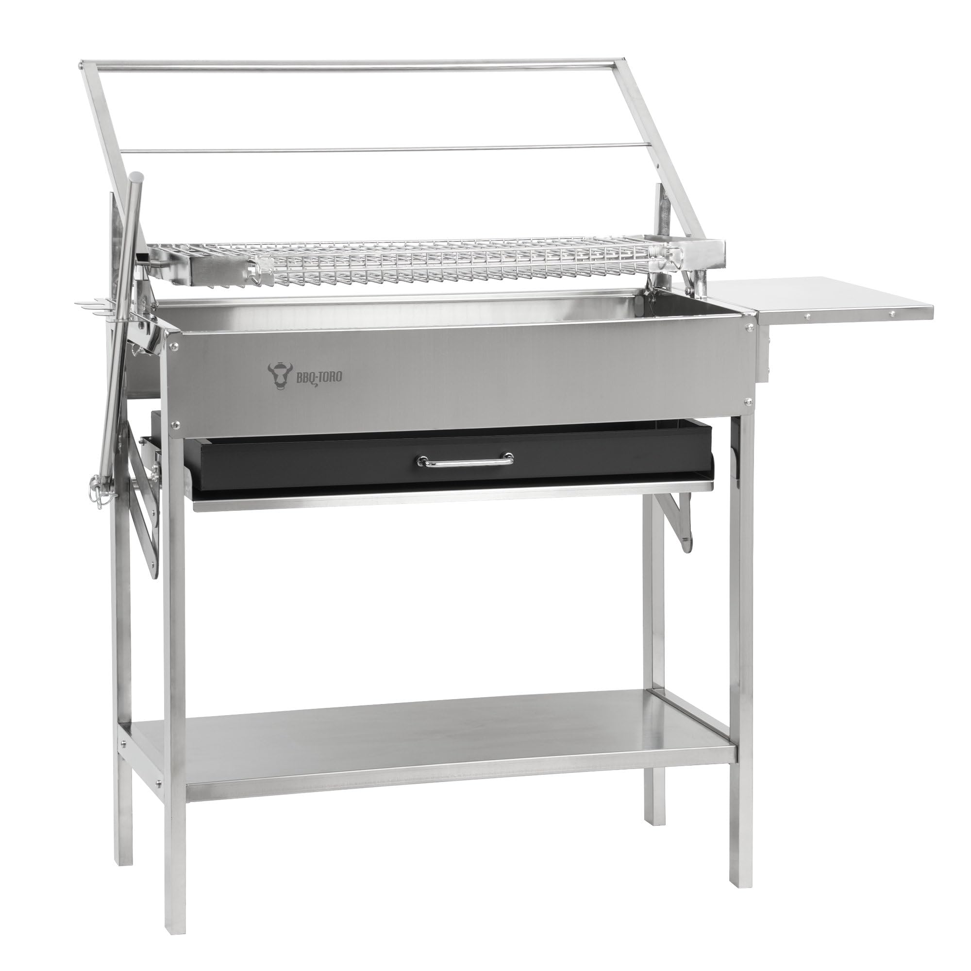 BBQ-Toro Barbecue a carbonella con griglia girevole a 360°, in acciaio inox, 110 x 60 x 110 cm, con vassoio per carbone regolabile in altezza su 4 livelli, barbecue a carbone, carrello per barbecue