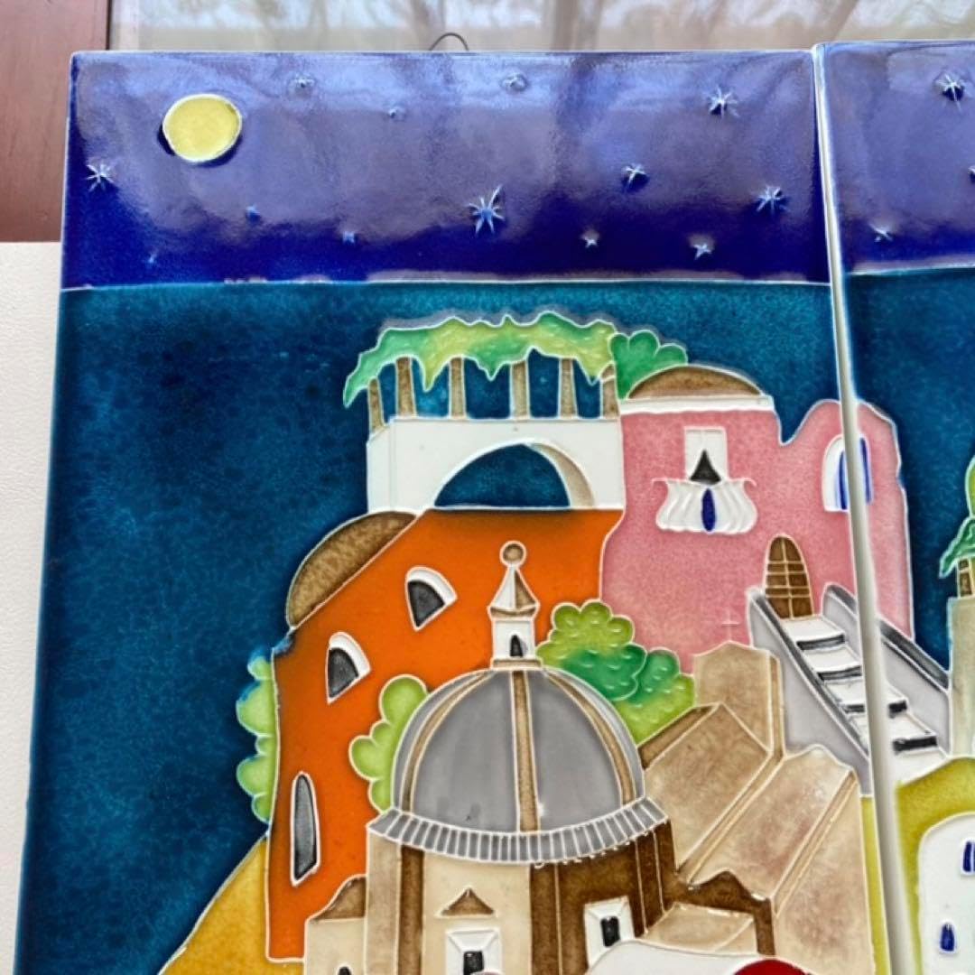 イタリア製 陶器 陶板画 タイル 壁掛け 大型 2枚1組 ポップ レトロ イタリア製 陶器 陶板画 タイル 壁掛け 大型 2枚1組 ポップ レトロ