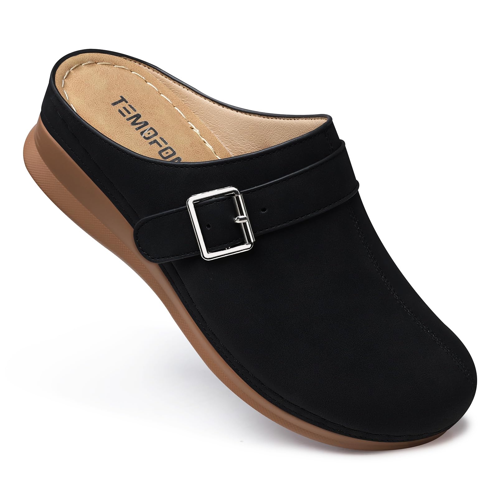 TEMOFON Clogs for Women Slip on Mules: Walking Comfortable, Non Slip, Closed Toe, Casual Fall Shoes Black Navy Brown Size 5-11