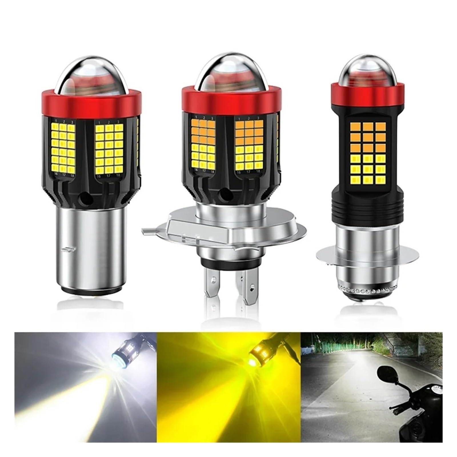 phare moto Pour Moto Et Scooter Feu Antibrouillard LED 1X H4 BA20D H6 P15D 2016 Double Couleur Lentille Blanche Jaune(H4 white white)
