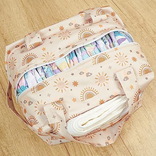 MOMIGO Wet Dry Bags for Baby Cloth Diapers - Reusable, Washable for Stroller, Diapers, Toiletries, Travel Bags, Beach, Pool, Gym Bag Large Size 10.6 * 6.7 * 8.7 inch (Sun)