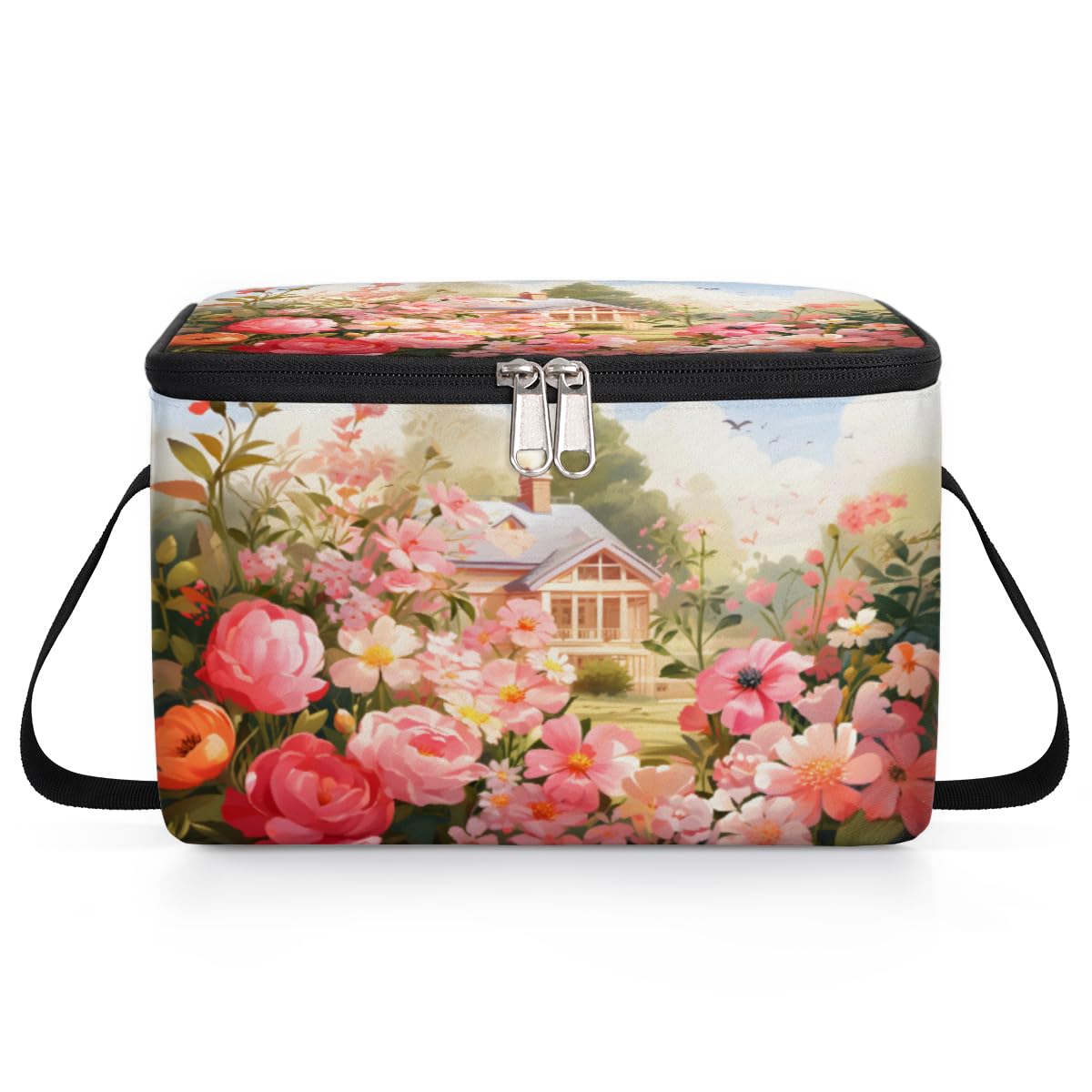 GzLeyigou Flowers Garden Lunch Bags for Women Men 9 Cans, Hot & Cold Food Delivery Bag Insulated Grocery Bag Insulated Lunch Box Roses Cooler Bag for Office Work Picnic Beach