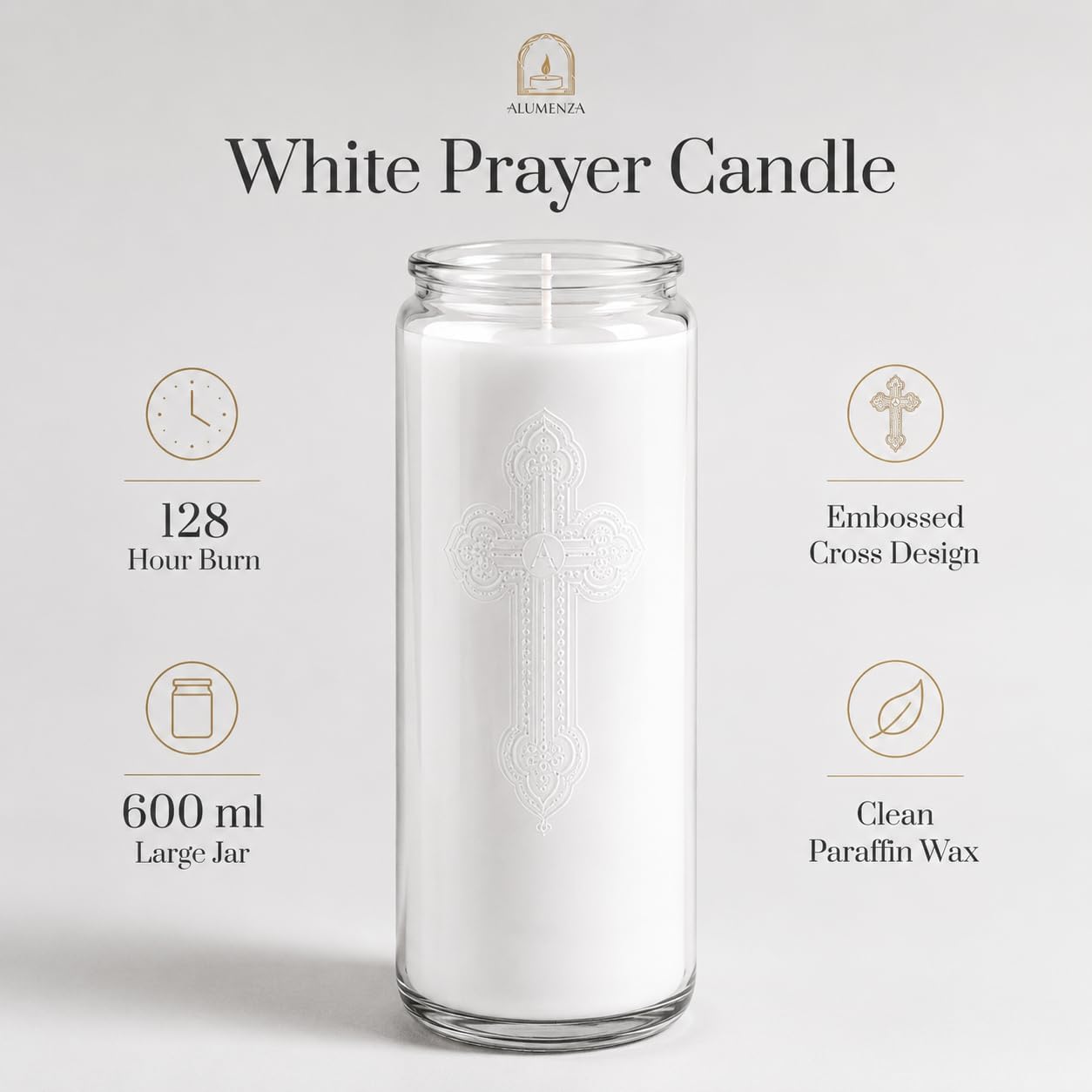 6pk White Cross/Cruz Blanca Unscented 128Hr 7 Day Devotional Candle - Glass Jar Veladora | White Cross Prayer Candle, Catholic, Altars, Novena, Memorial Vigil, Holy Cross Home Altar