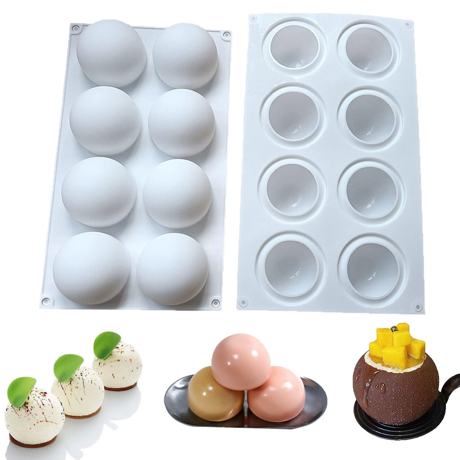 SIXHAOBU 8 Cavities Sphere Silicone Moulds, Ø 65 mm Hemisphere Dome Silicone Mould, Hot Chocolate Bomb Moulds, Non Stick Shape Half Sphere Molds for Making Chocolate, Cake, Jelly, Dome Mousse