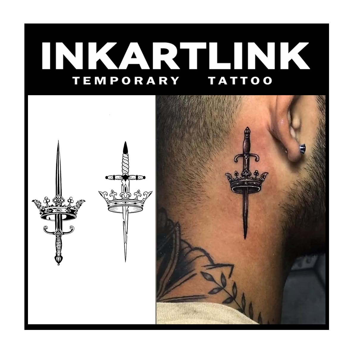 INKARTLINK Tattoo Tech, 2 Sheets Medium Semi Permanent Tattoo, Adult Art Design Temporary Tattoos, Lasts 1-2 Weeks, Waterproof, Realistic Look, No