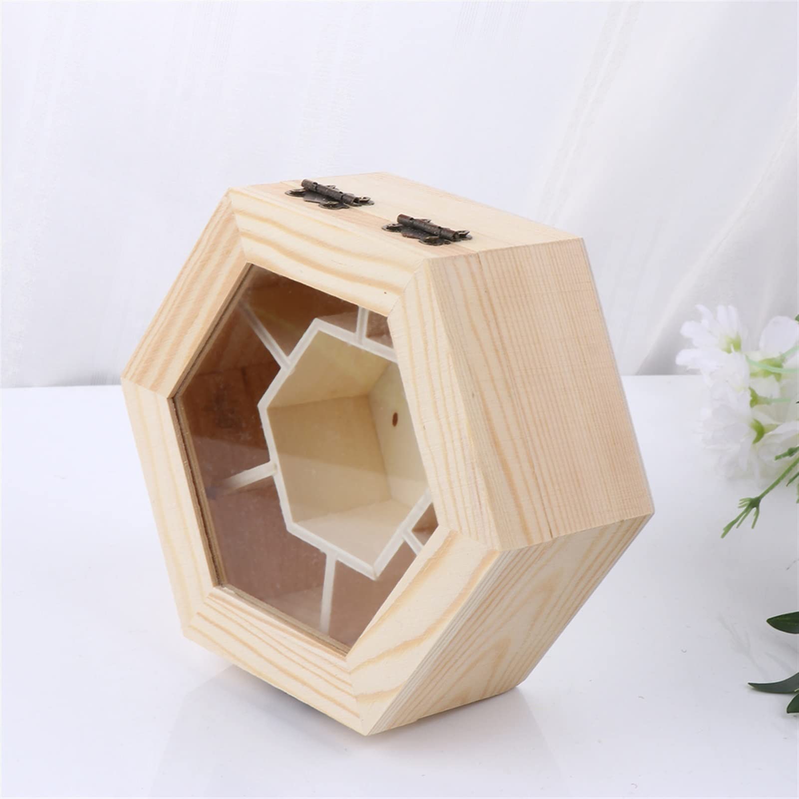XBTGS Uhren-Display-Box, sechseckig, Holz-Schmuck-Organizer mit Glasdeckel und Schloss, Uhrenschmuck-Organizer zur Aufbewahrung und Präsentation von Uhrengehäusen für Herren