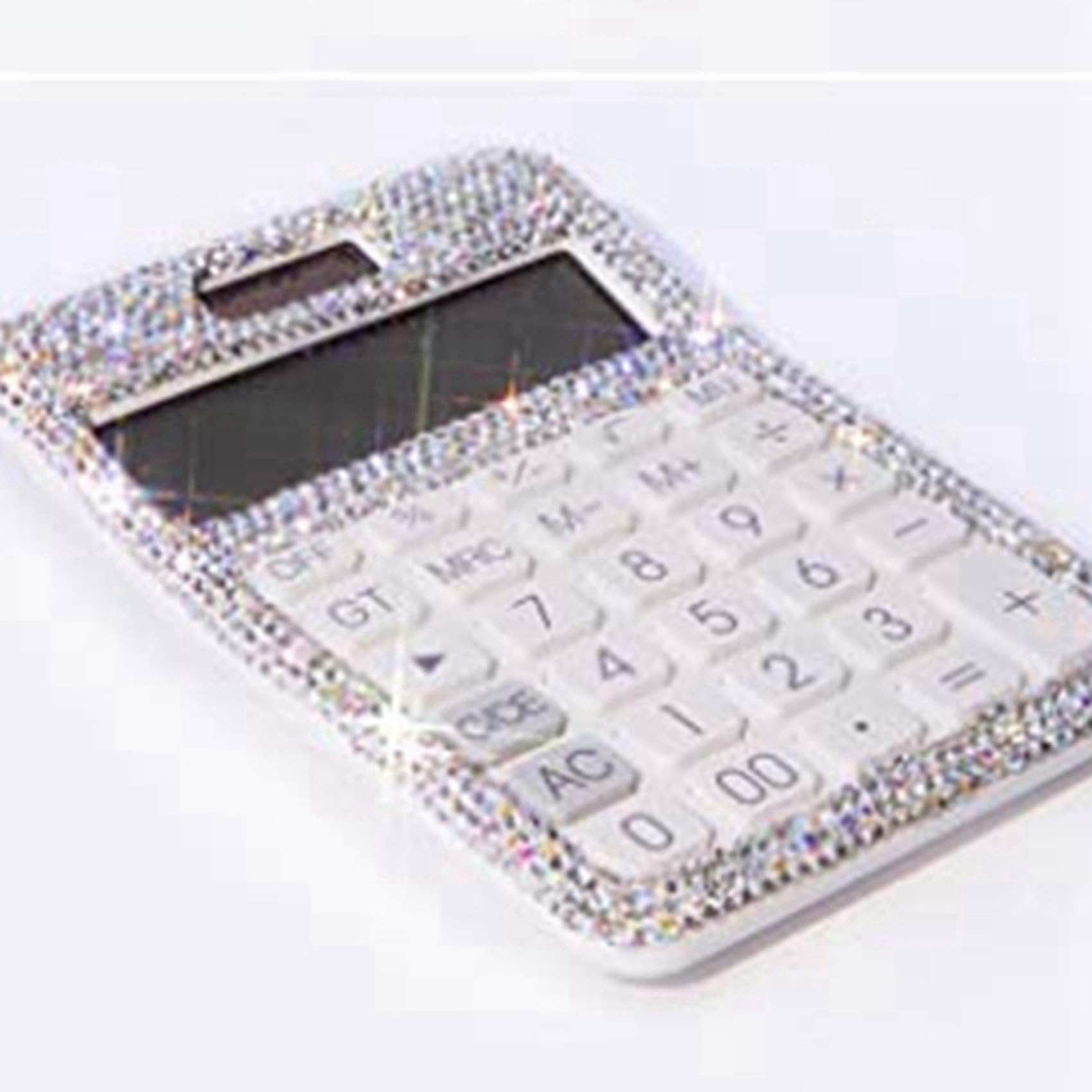 3X di Strass Abbagliante 12 Cifre Solare e Doppia Alimentazione A Batteria, Calcolatrice Display LCD per Ufficio, Bianca Scuola