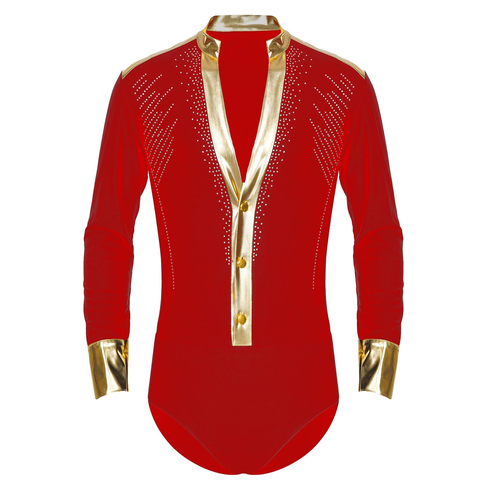 Sywiyi Body de danse standard à manches longues pour homme - Maillot latin Salsa Cha Cha - Chemise haut avec col en V - Costume de danse pour homme