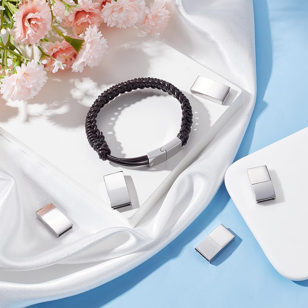 UNICRAFTABLE 10 Sets Rectangle Stainless Steel Screw Clasps Buckle Leather Closure End Caps with Locking Mechanism for Bracelet Watch Jewelry Making 22x11x5mm Hole 3x10mm