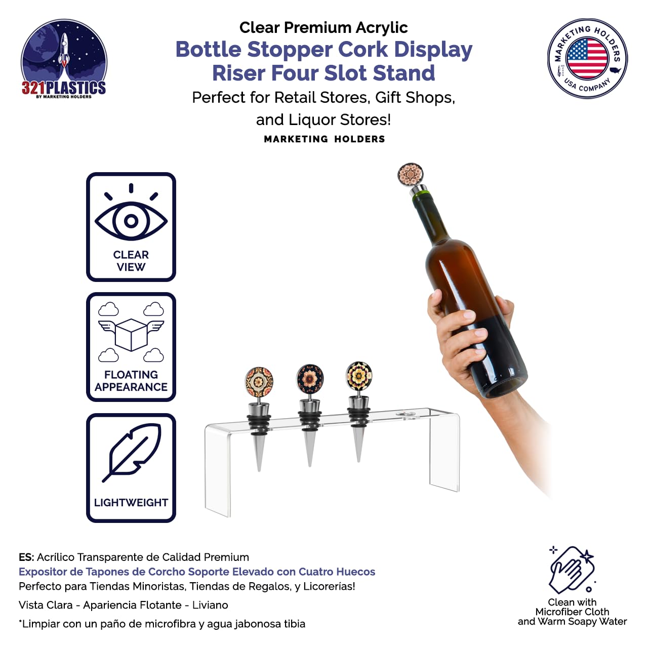 Marketing Holders Wine Bottle Topper Display 4 Slot Rack .75