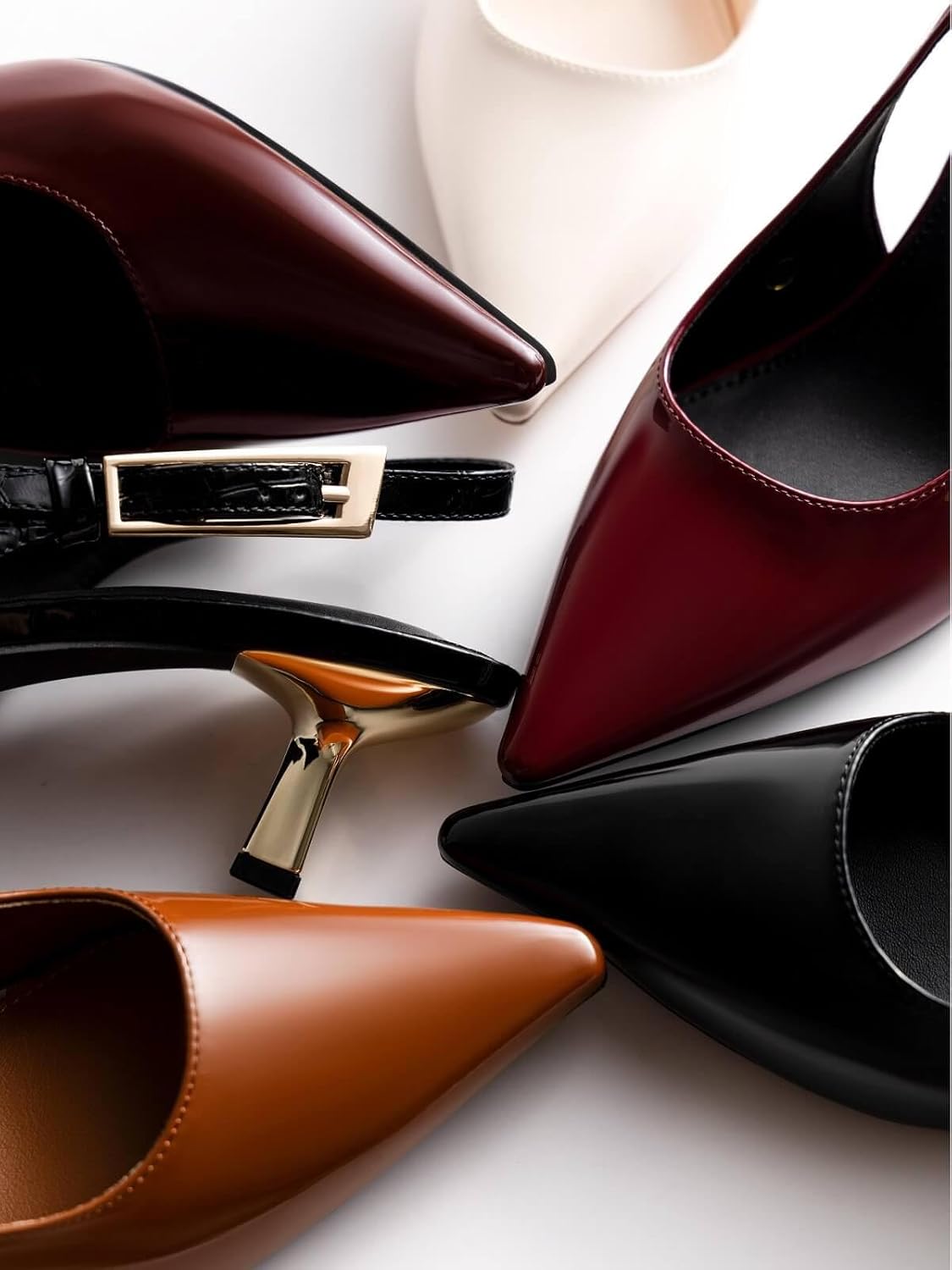 Coutgo Womens Slingback Kitten Heels Closed Pointed Toe Pumps Buckle Strap Wedding Party Dress Shoes - Image 2