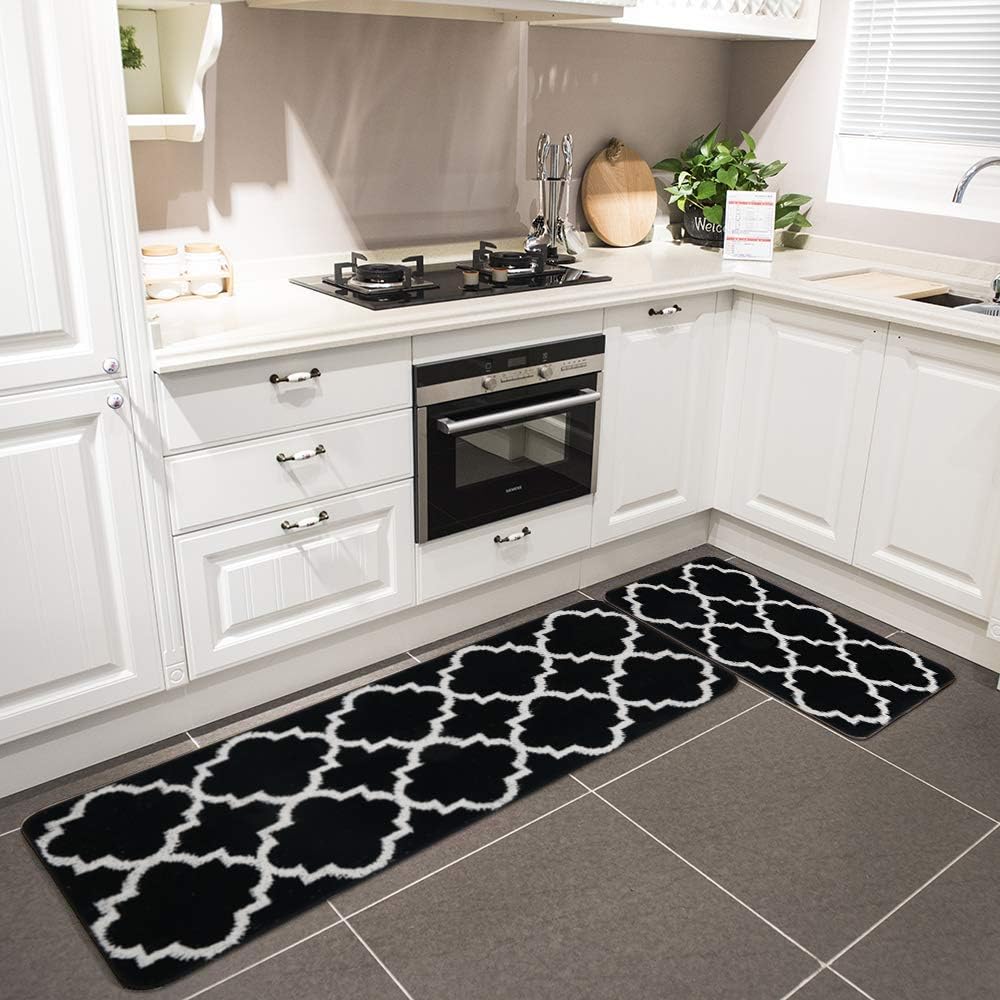 HEBE Kitchen Rug Set of 2 Non Skid Machine Washable Kitchen Rugs and Mats Set Kitchen Runner Mat Rug Indoor Outdoor Entrance Way Rug Floor Carpet
