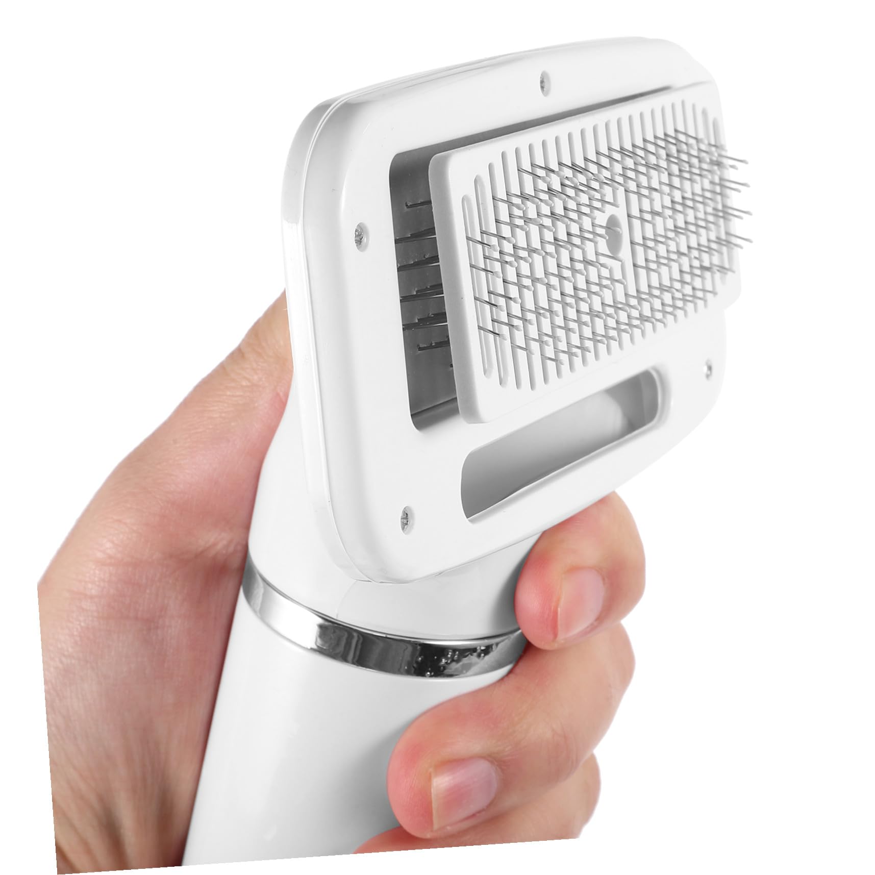 TEHAUX Peigne Sèche-cheveux Portable pour Animaux en Plastique Blanc, Brosse Démêlante Silencieuse pour Chien et Chat, Outil Pratique pour Toilettage à Domicile