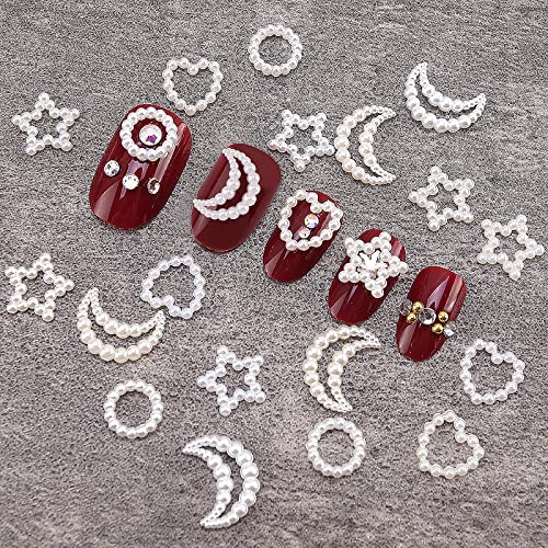 100Pcs Pearls Nail Charms Multi-Shaped Acrylic Heart Star Circle Bowknot Cute Assorted White Pearls 3D Nail Art Charms For Nail Art Diy Crafting #TOP5