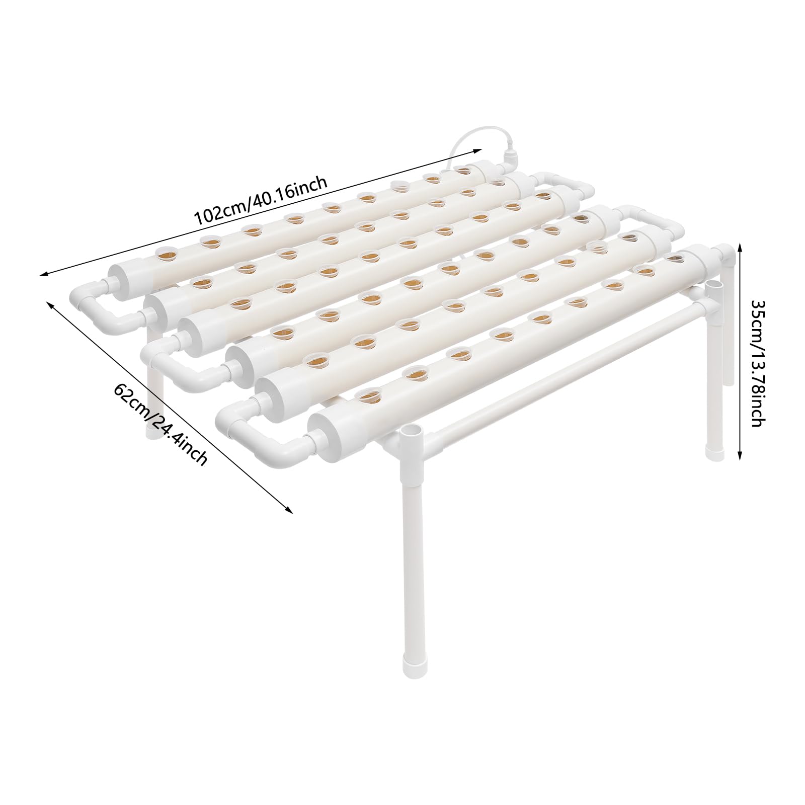 Kit de cultivo hidropónico, 102 x 62 x 35 cm, 54 agujeros, tecnología NFT con tubos de PVCU, sistema de cultivo hidropónico para hierbas, verduras, circulación de agua, para casa, oficina