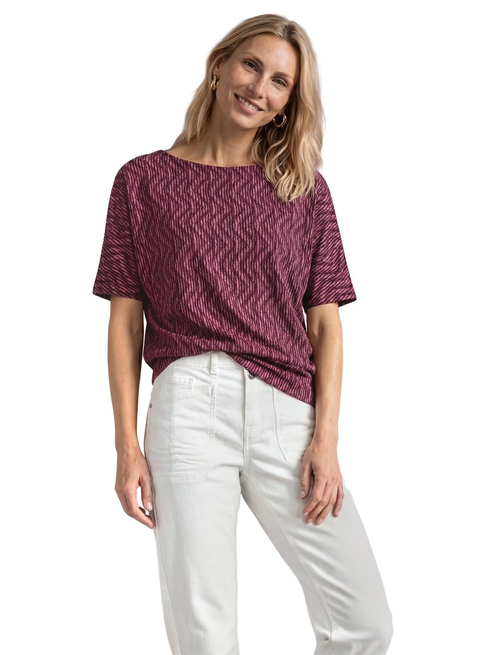 Street One Shirt with Boat Neck and Elastic Waistband Blush Berry 46