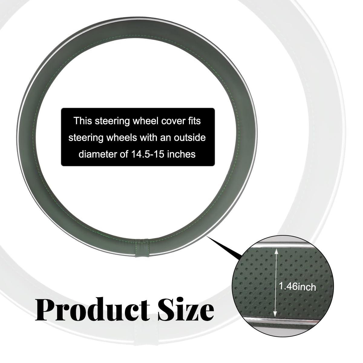 Yourkar Leather Steering Wheel Cover, Breathable Anti-Slip Car Steering Wheel Protector for Max Diameter 15 Inch, Universal Auto Steering Wheel Cover for Men and Women (Green)