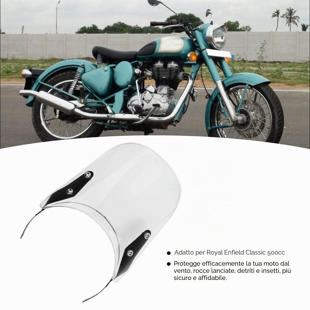 VOBOR Parabrezza Universale, Parabrezza Naked Classic 500c Trasparente, Deflettore Vento Moto Universali Cupolino Compatibile con Royal Enfield