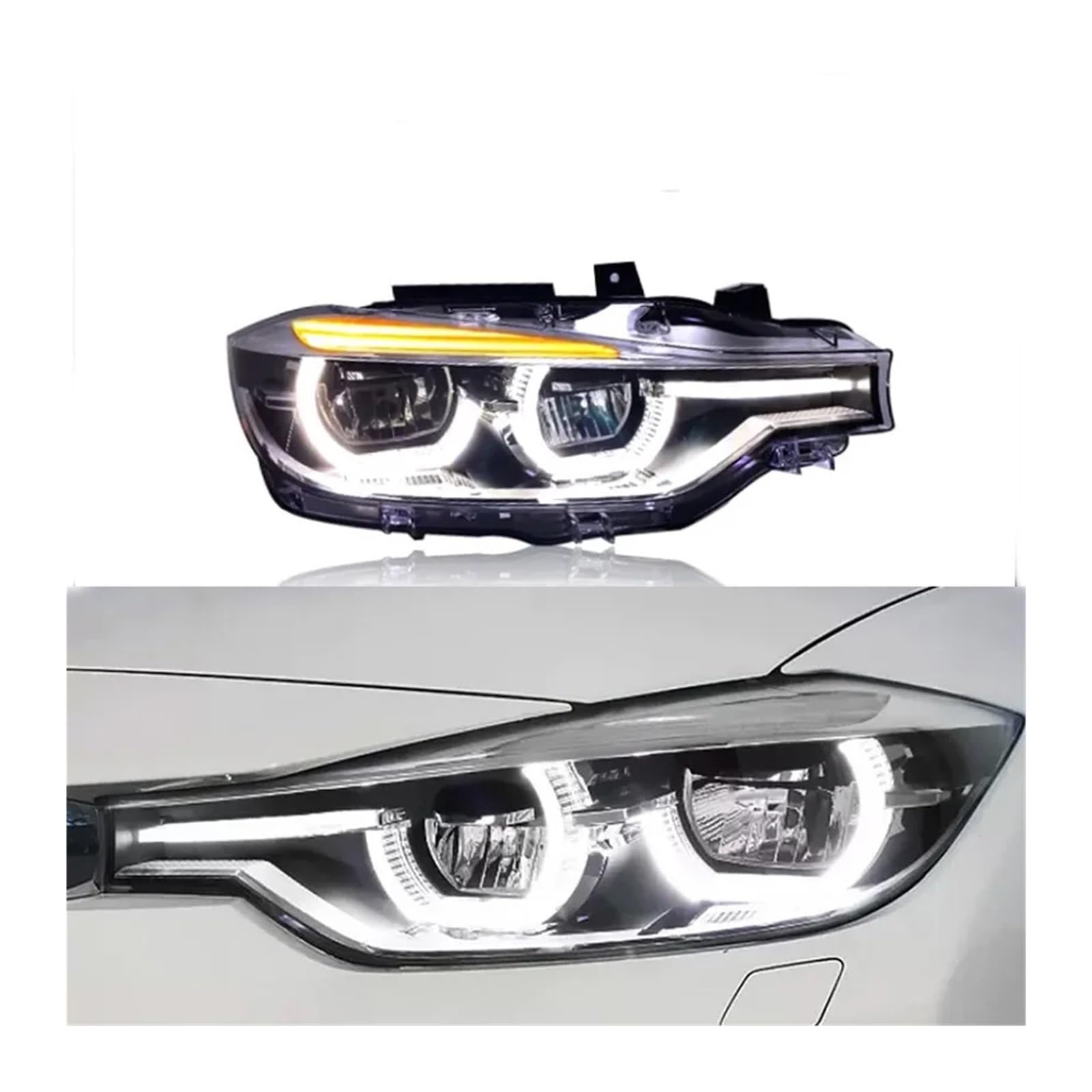 Fari Anteriori per BMW Serie 3 F30 F35 2013-2019, Gruppo Ottico con luci diurne a LED (DRL), Accessori per luci Anteriori (sostituiscono i fari allo Xeno/2 Pezzi).