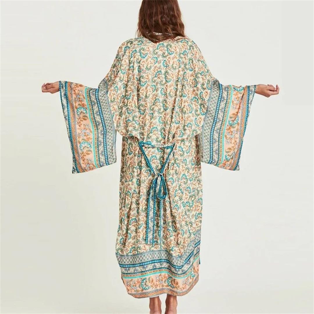 Cardigan da donna vintage in rayon con stampa floreale boho camicette camicia da spiaggia abbigliamento estivo bikini coprire
