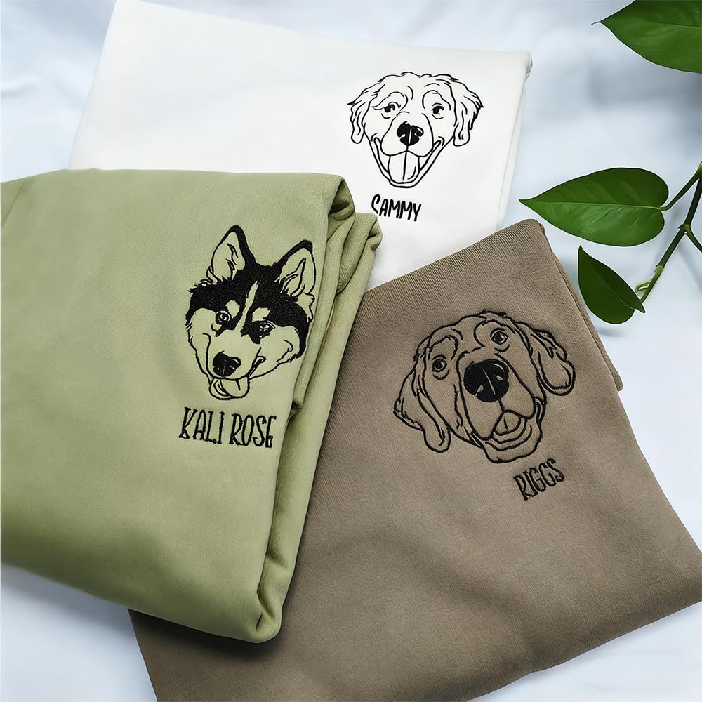 Sudadera con Bordado Personalizado de Cara de Mascota,Sudaderas Personalizadas con Foto de Perro con Nombre o Texto en la Manga,Regalo conmemorativo para Mascotas