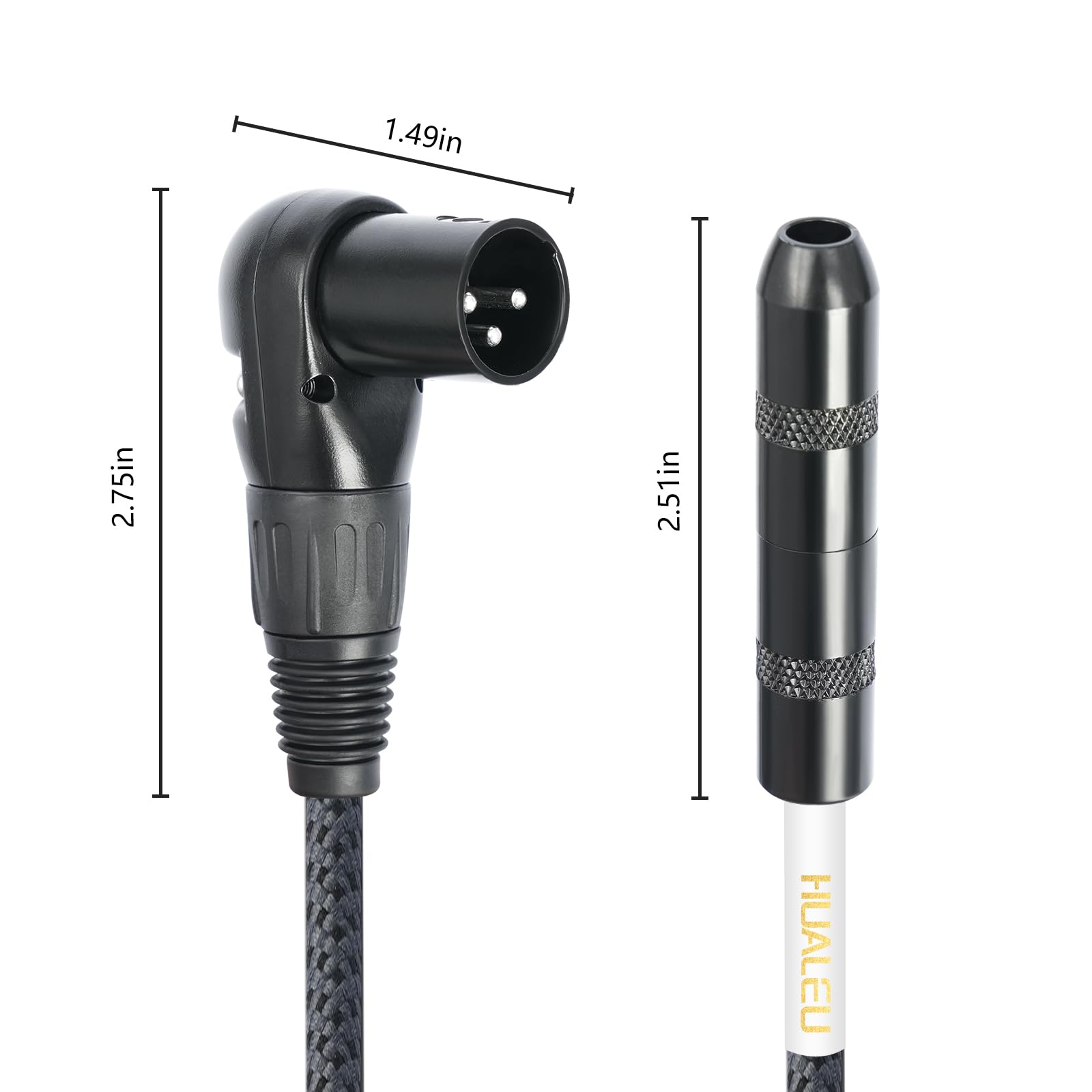 HUALEU 1FT Right Angle XLR Male to 1/4 TRS Mini Jack Adapter Cable,6.35 mm 1/4 Female to Right Angle 3Pin-XLR Male Cable for Mixer, Audio Player, Power amplifier-1Pack
