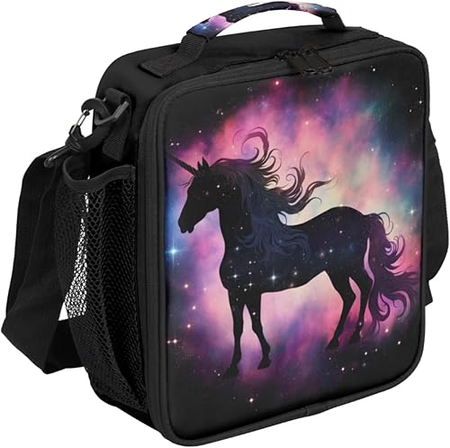Miniatura 2 de Lonchera con diseño de unicornio y galaxia arcoíris para niños y niñas, bolsa de almuerzo aislada con correa ajustable para el hombro, reutilizable,