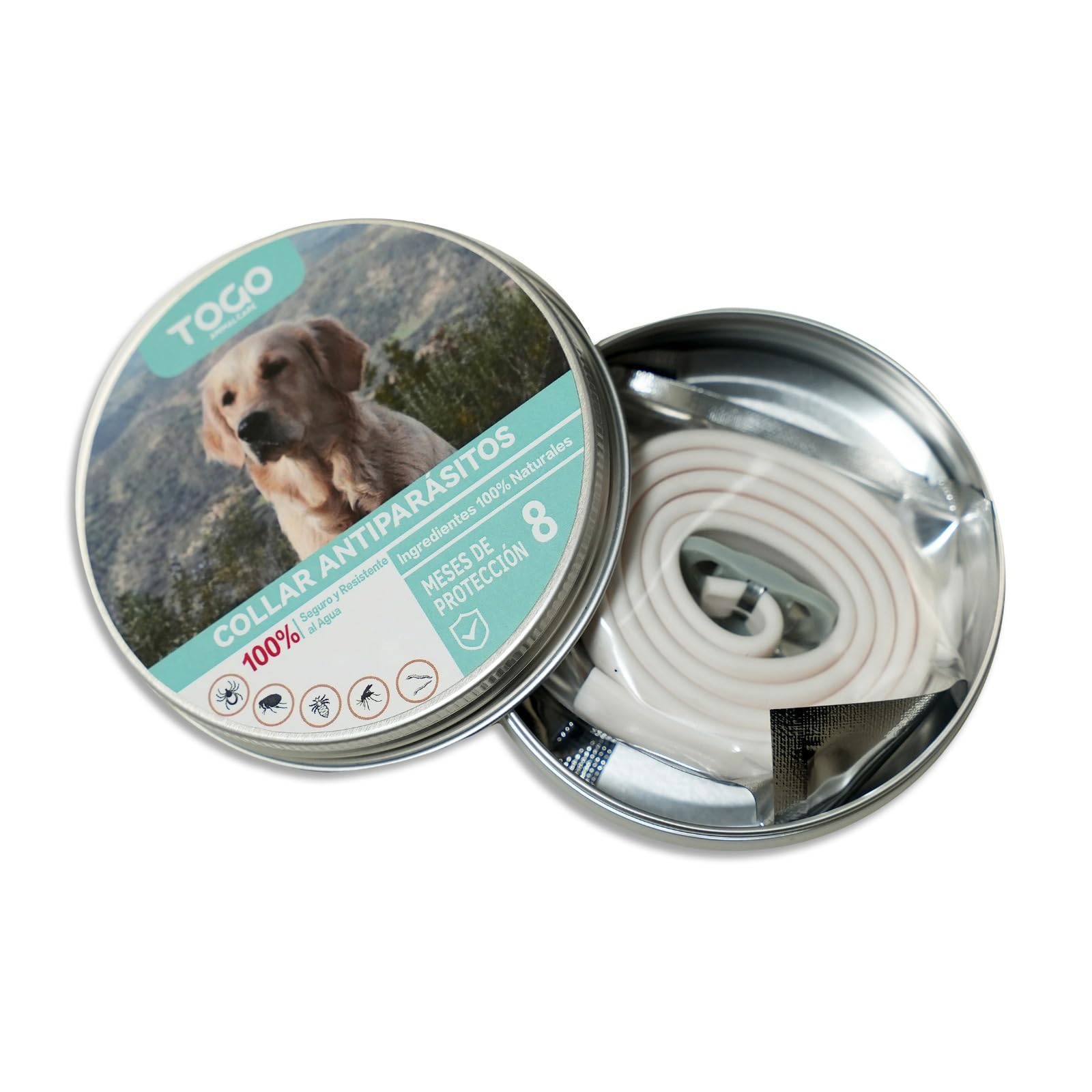 Pack de 2 Collares Togo Antiparasitario para Perros y Gatos 8 Meses de protección.