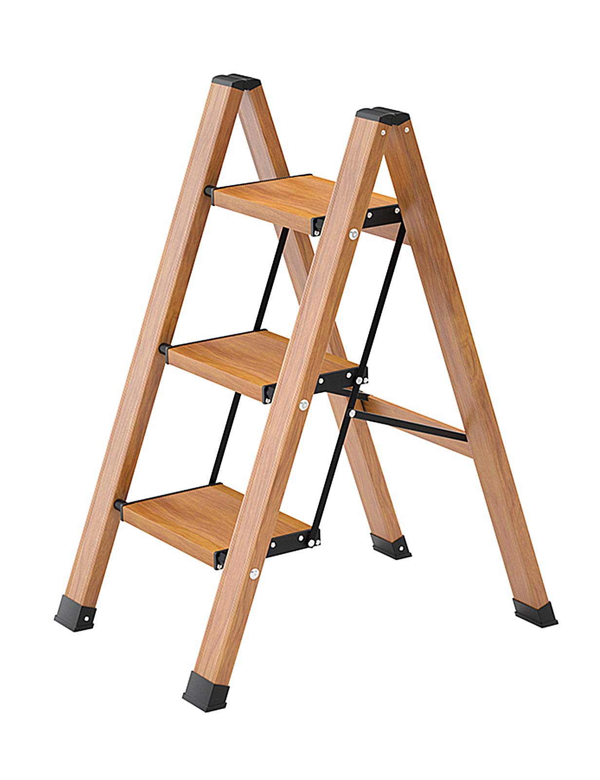 Escabeau pliant en bois à 2 ou 3 marches avec tapis antidérapant