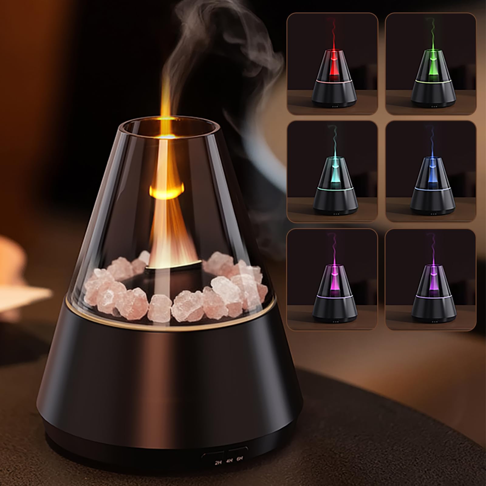 Holwim Aroma Diffuser mit 7 Farben Licht Flammeneffekt, 120ml Humidifier, Duftöl Diffusor Luftbefeuchter für Ätherische Öle mit Timer, Wasserlose Abschaltautomatik für, Schlafzimmer, Büro (Schwarz)