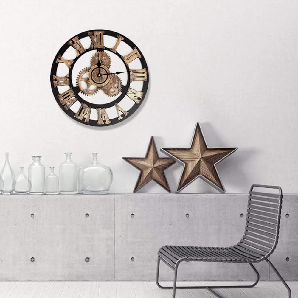 Reloj de pared grande de estilo industrial vintage, reloj de pared con diseño moderno 3D