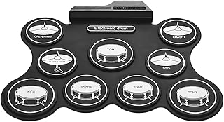 IUPPA Portable USB Roll Up Drum Kit Digital Electronic Drum Set 9 Silicon Drum Pads with Drumsticks Foot Pedals for Beginners Children