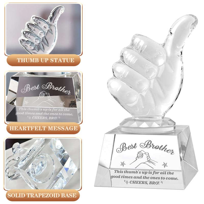 Best Brother Birthday Gifts, Personalized Crystal Glass Award Trophy, Thumbs Up Statue Gift for Older Brother Adult from Sister - Image 6