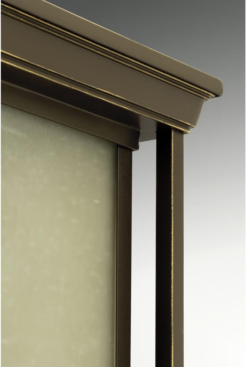 Progress Lighting Endicott Collection 1-Light Etched Umber Linen Glass Craftsman Outdoor Post Lantern Light Antique Bronze