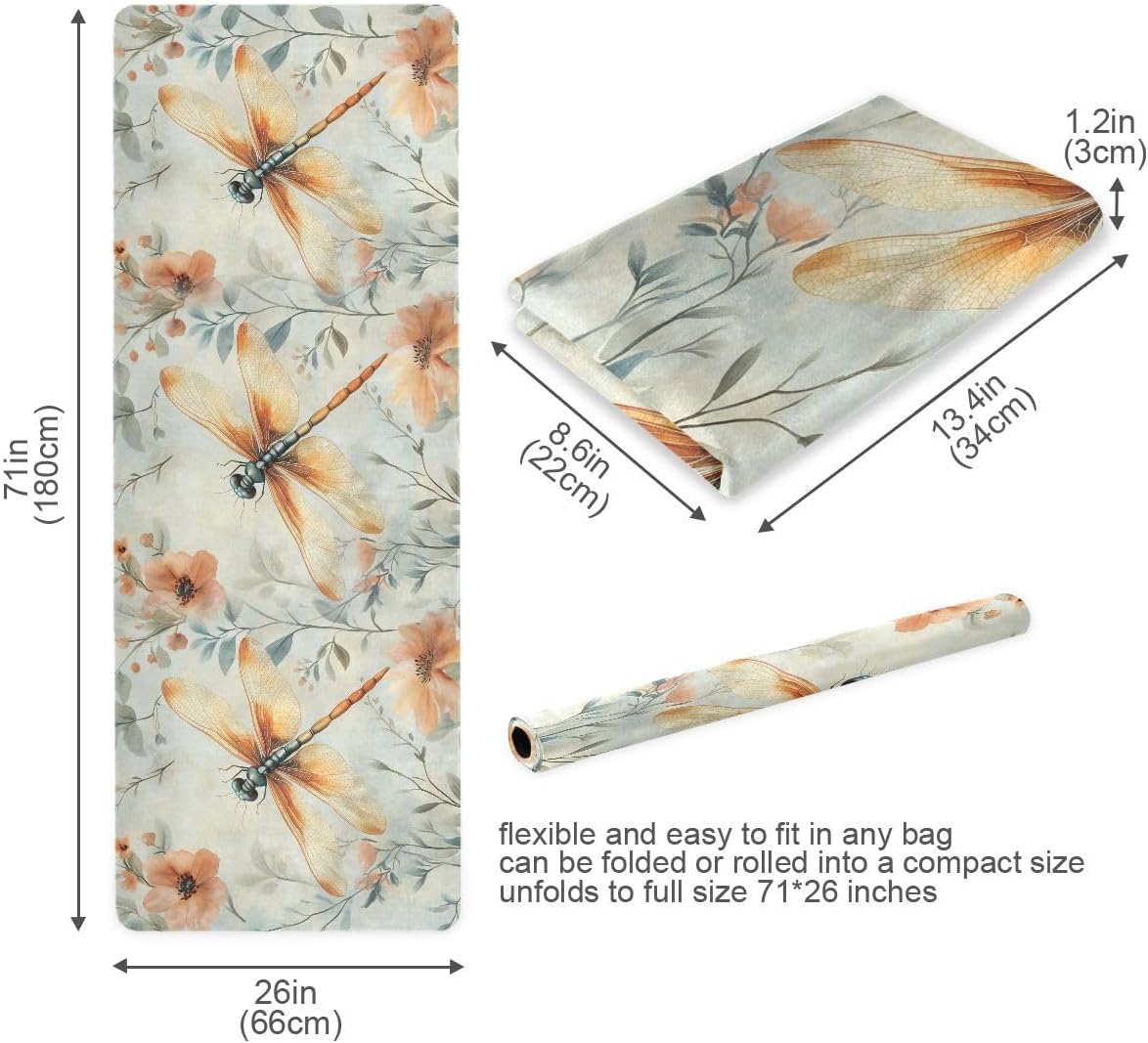 ALAZA Watercolr Dragonfly and Floral Yoga Mat Non Slip Fitness Exercise Mat, Workout Mat for Yoga, Pilates and Floor Exercises