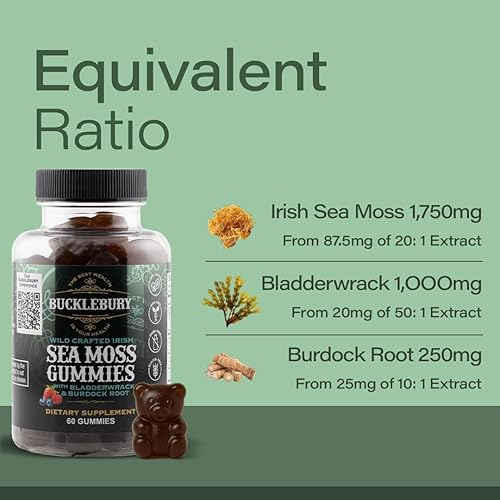 Miniatura 7 de BUCKLEBURY Wild Crafted - Gomitas de musgo marino irlandés con vejiga y raíz de bardana, multivitamínico masticable natural, veganas, para apoyo