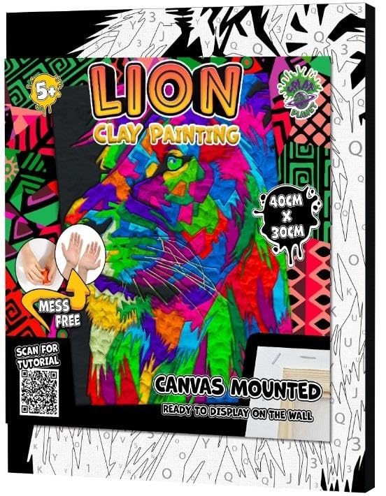 Mess-Free Lion Clay Painting Kit, Air Dry Clay Modelling Kit, Sensory 3D Canvas Fun Arts and Crafts Kit for Kids, Pre-Framed 40x30cm with Tools & Idea Guide – Fun, Hands-On Gift for Creativity — image 1