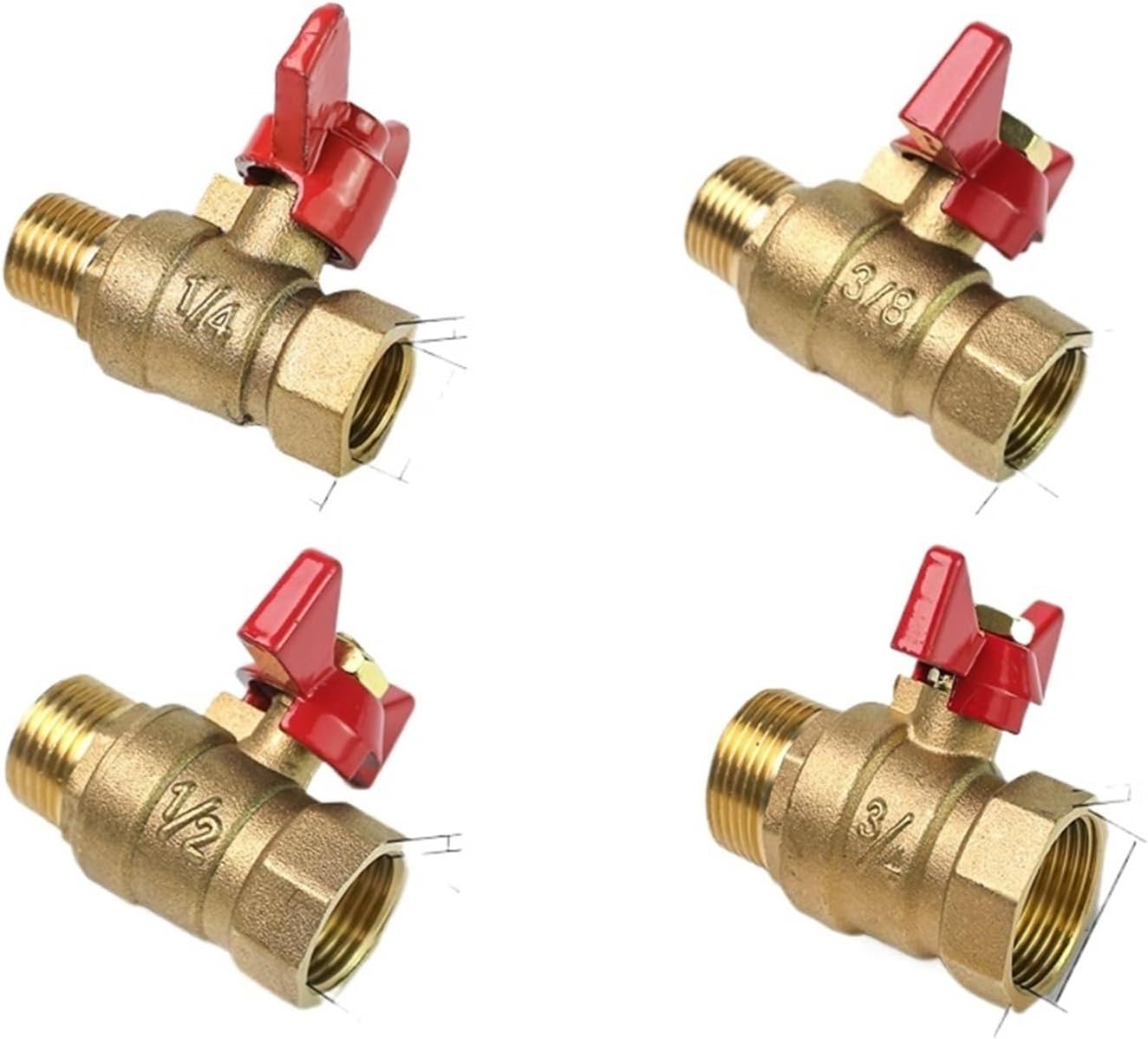 1 Pcs 1/4" 3/8" 1/2" 3/4" Female to Female 2-Way Brass Globe Valve with Handle, Suitable for Gas, Water, Oil, Air(Size:3/8",Color:F-F)