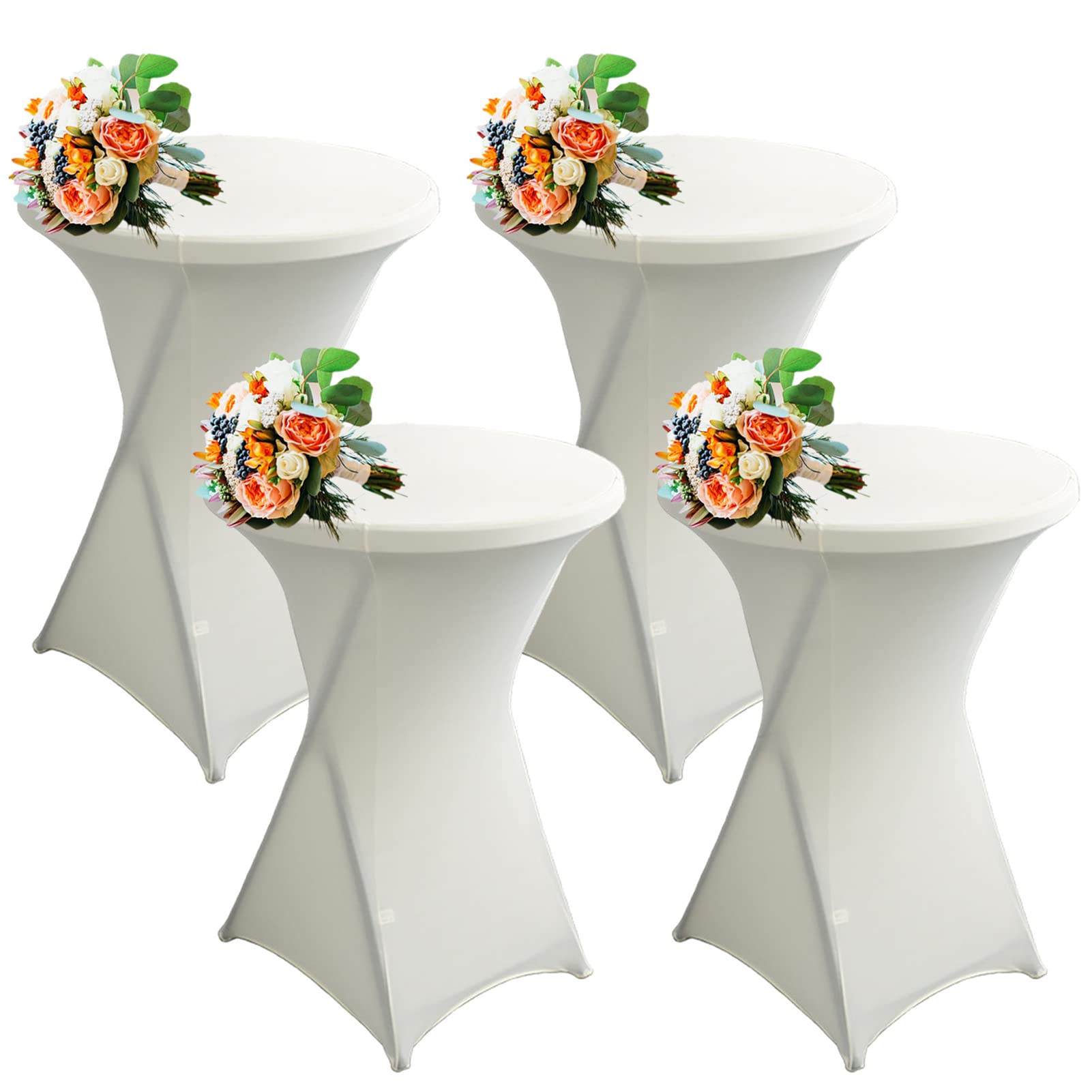 Paquete de 1/2/4 Manteles Lycra Spandex 80-85cm Elásticos de Licra para Cóctel con Esquinas Cuadradas,para Mesa Alta, Mantel Redondo para Cóctel, Mantel para Bar, Boda (Ivory White,4Pcs-80cm)